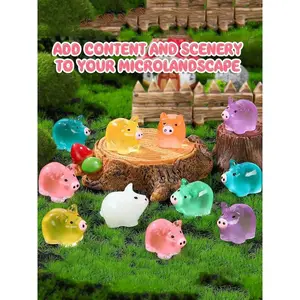 20pcs Mini Glow-in-the-Dark Resin Pig Figurines - Set1 Mini Resin Figures, Assorted Colors, No-Electricity Cartoon Animal Ornaments, Outdoor Garden Decor, Indoor DIY Craft Supplies