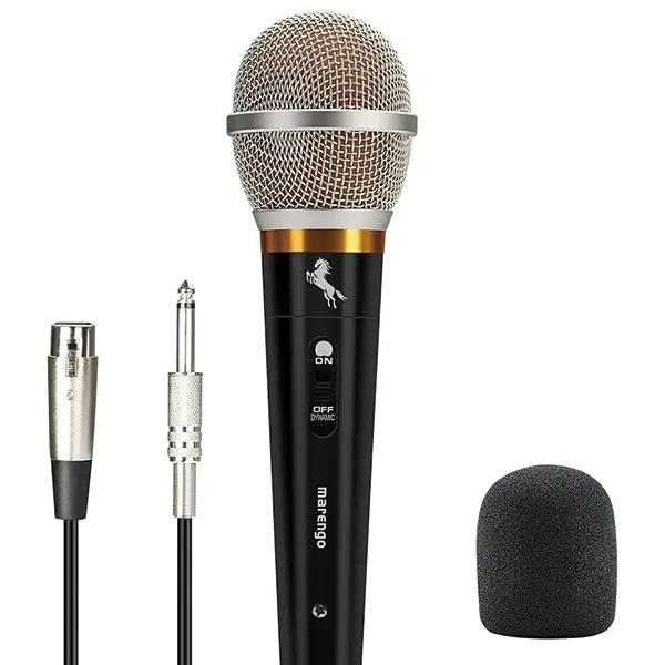 Marengo Professional Handheld Dynamic Cabled Microphone - Low-Distortion Voice, Wired XLR Plug, Adjustable Volume, On/Off Switch, 13ft Detachable Cable, 2-Tier PVC Protect, Mic Input Jacks, Ideal for Home Party, Stage Use (For Kids & Adults)
