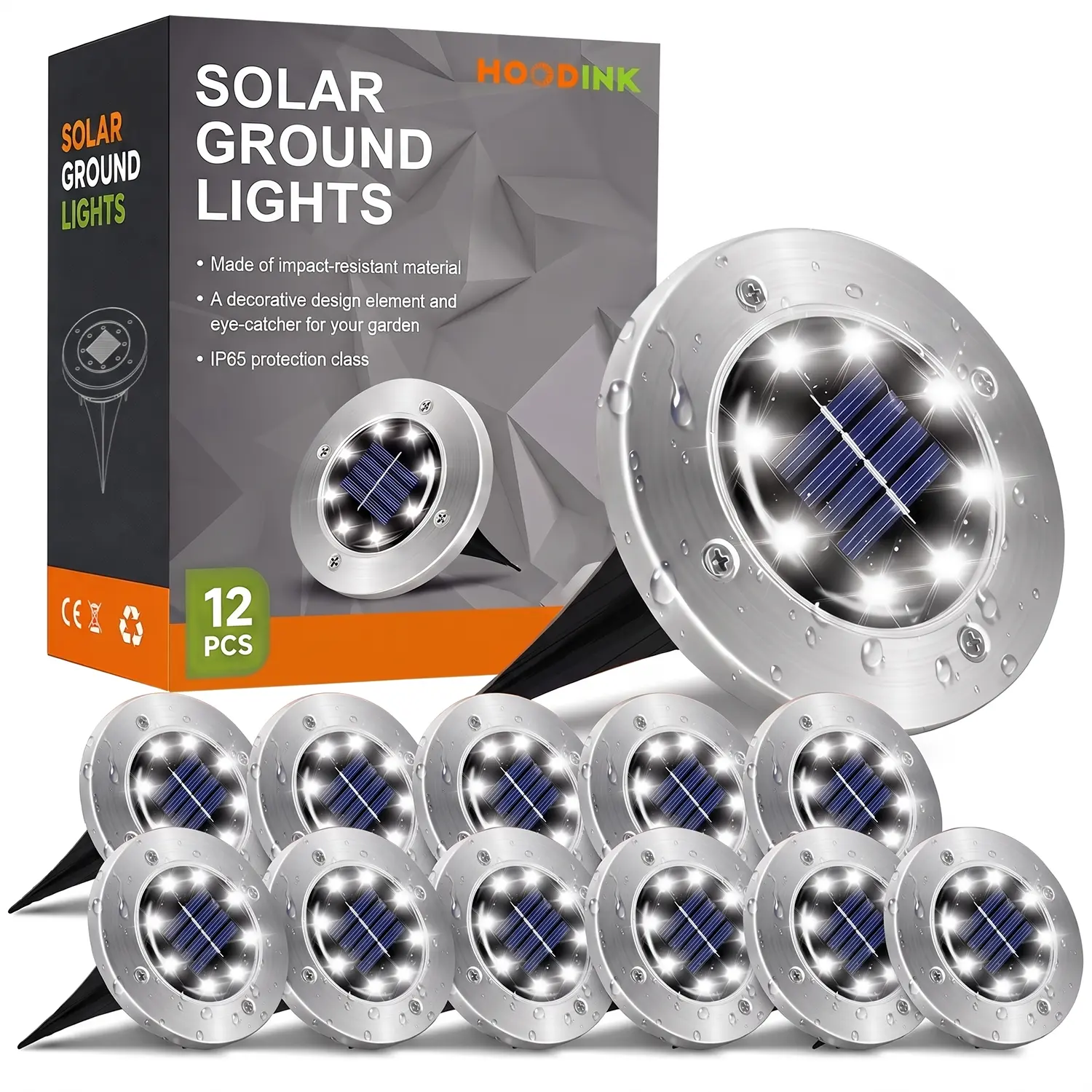 Hoodink Solar Lights for Outside,12 Pack Solar Lights Outdoor Waterproof, Solar Garden Lights Landscape Lighting for Patio Pathway Lawn Yard Deck Driveway Walkway, Cold White