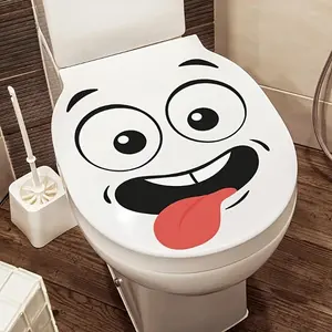 1 set of 4 cartoon face-shaped self-adhesive PVC stickers, Bathroom decorations, suitable for decorating toilets, trash cans, walls, glass, and bathrooms, adding cute and interesting atmosphere to your home