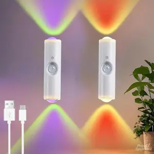 Magnetic Step Lamp Smart LED Night Light with Motion Sensor RGB Gradient Dimmable Wall Light USB Rechargeable for Entryway Bedroom Living Room Hallway Wireless Lighting
