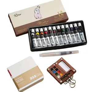 Mini Travel Watercolor Palette Set, Portable Wooden Watercolor Paint Box with Sketchbook & Color Pigments & Refillable Water Brush & Clip, Portable Art Supplies for Indoor & Outdoor, Travel Painting Supplies