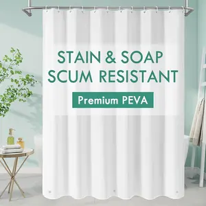 White Peva Shower Curtain Liner, Simple Plastic Shower Curtains Liner for Modern Neutral Hotel Bathroom Decor, Waterproof Bathroom Shower Liner, 72" W x 72