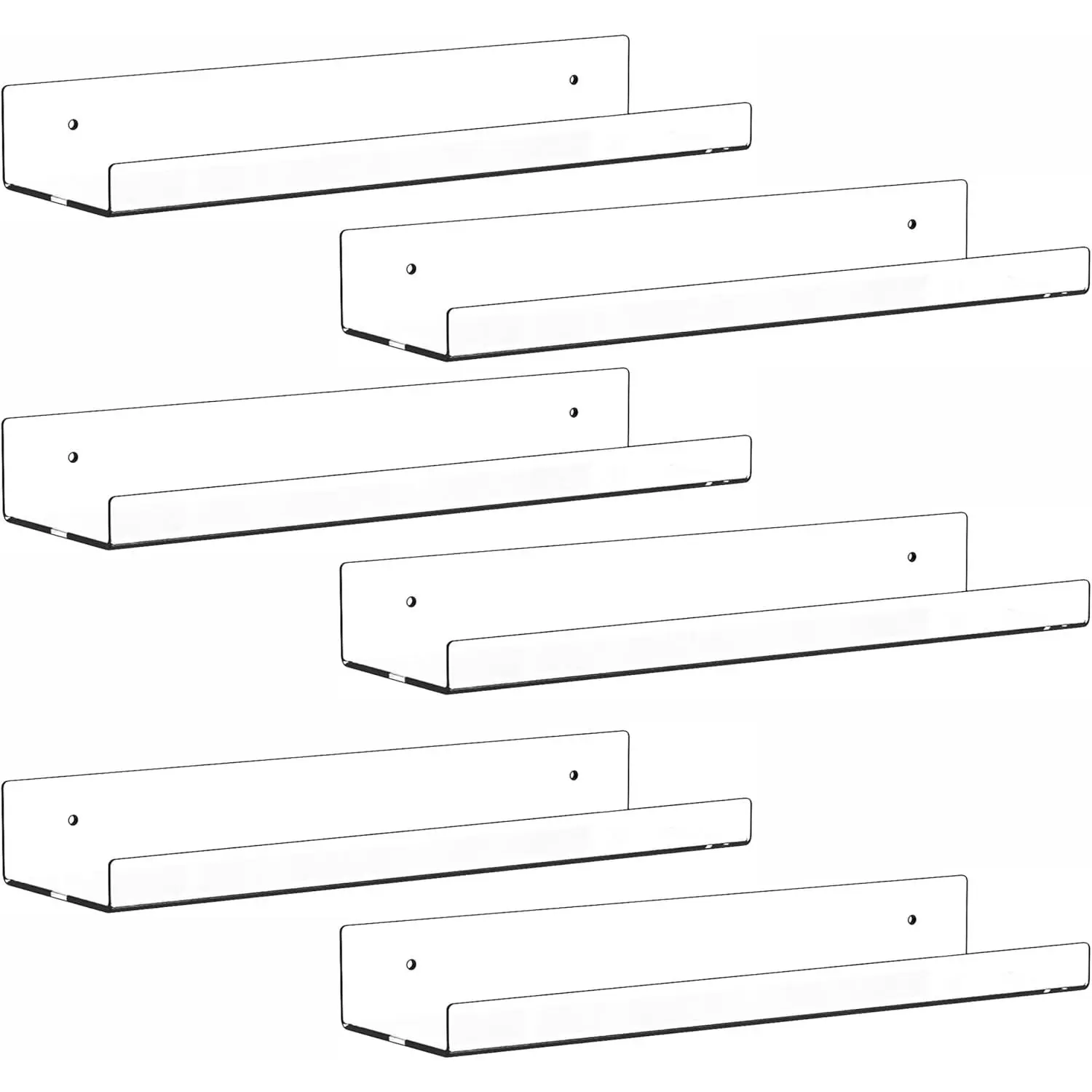 6 Pack Clear Acrylic Shelves for Wall with Adhesive,15 Inch No Drill Floating Shelves for Bathroom,Bedroom,Renter Friendly,Kids Room Bookshelf,Wall Display Shelf for Lego,Funko Pop,Figurine,Perfume