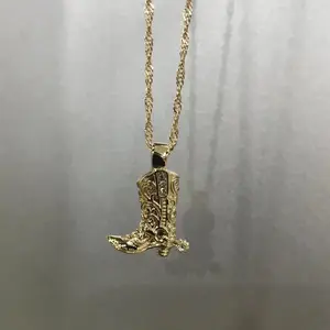 Western Cowboy Metal Boots Pendant Necklace Retro Gold Plated Rope Twist Link Chains Collar Necklaces Girls Men's Gifts