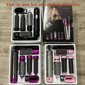 Viral 5-in-1 Air Styler and Automatic Curling Iron, Multi-Functional Hot Air Blow Dryer Brush for Straightening and Volumizing, Professional Hair Styling Tool
