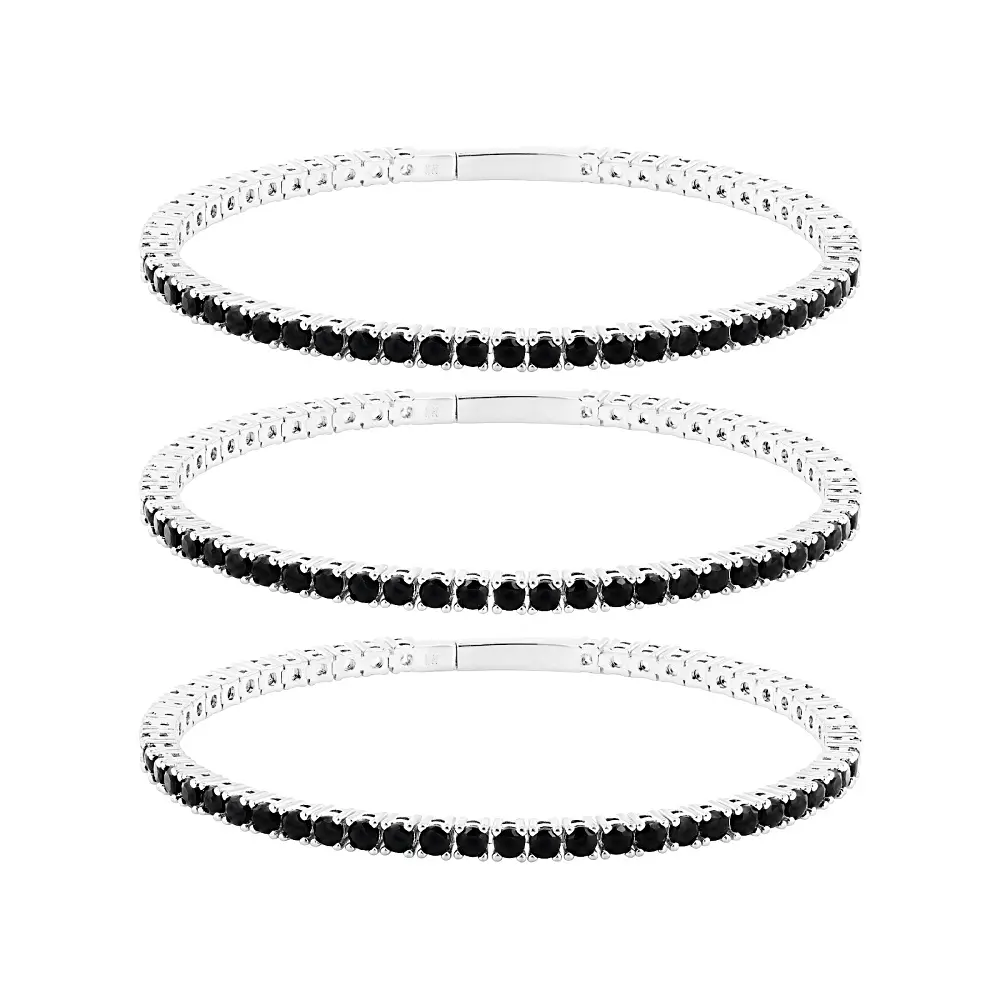 JTV Semiprecious Stone Flex Bangle Set - 3 Rhodium-Plated Black Spinel Bracelets, 15.73 ctw