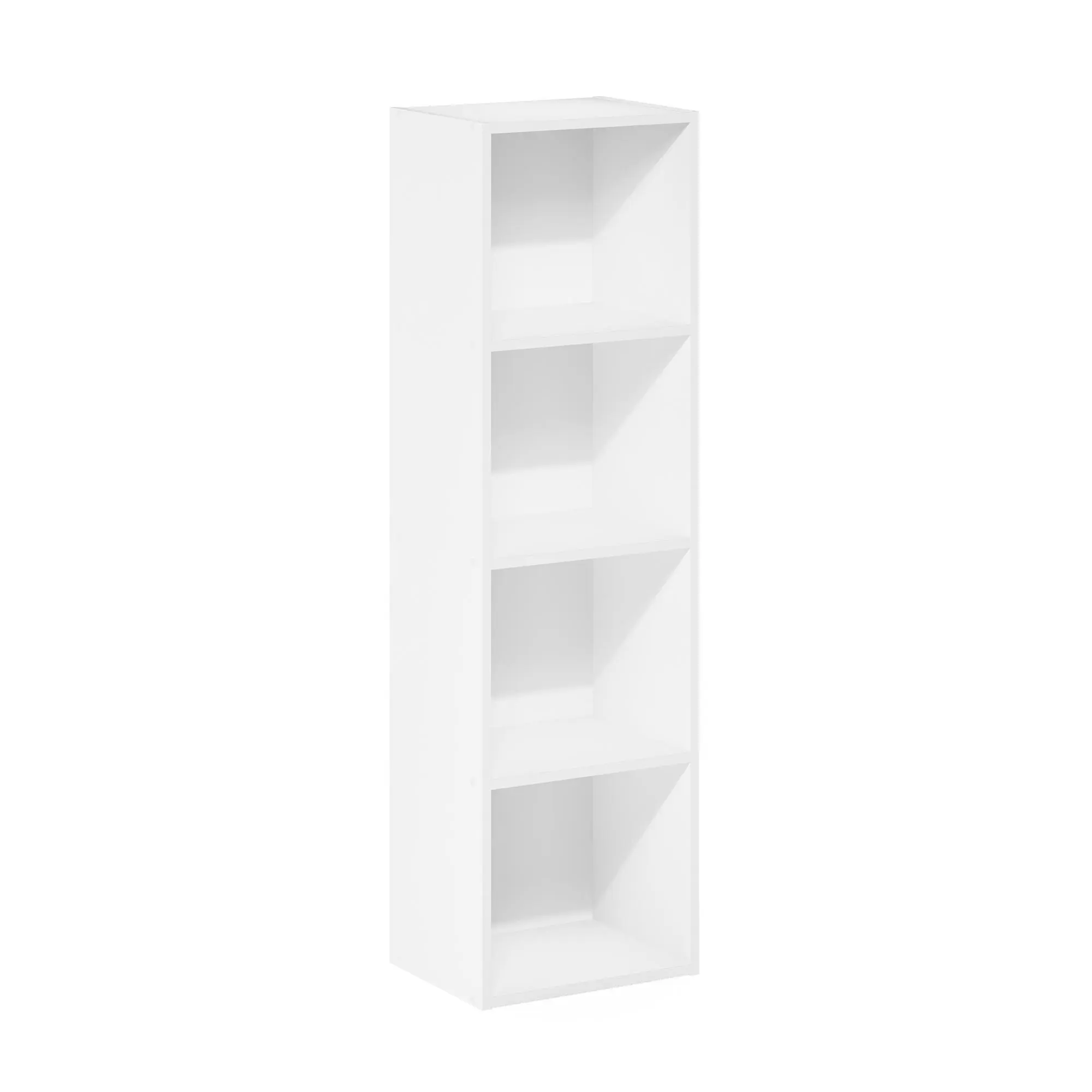 Contemporary Minimalist White Rectangular 4-Tier Open Display Bookshelf (9x12x42 in) - Composite Wood Indoor Storage Organizer with Flat Surface for Bedroom Books, Home Library Collectibles