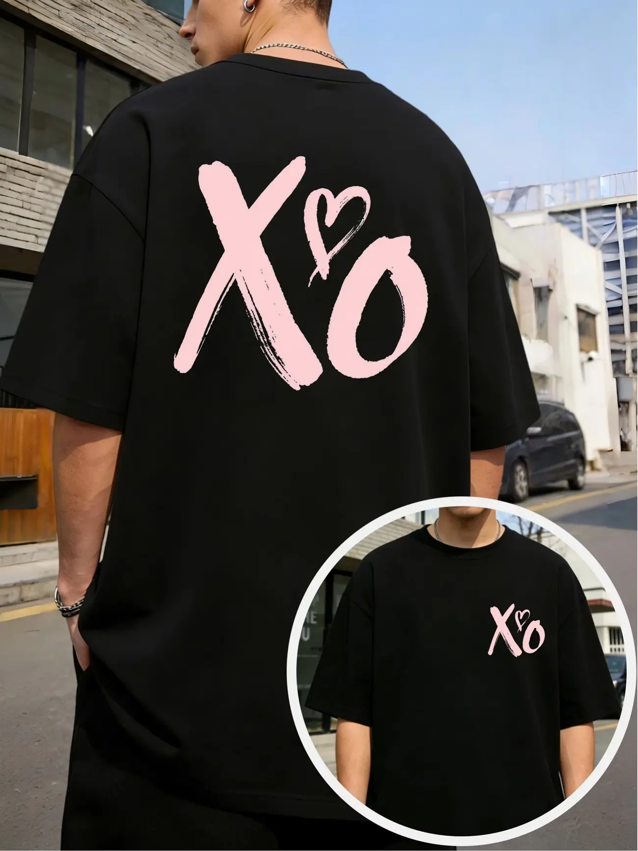 XO Letter Heart Graphic Brush Stroke Artistic Minimalist Style Romantic Love Theme Couple Streetwear Casual Apparel for Valentines Day Music Concert Party Outing Trendy Tops