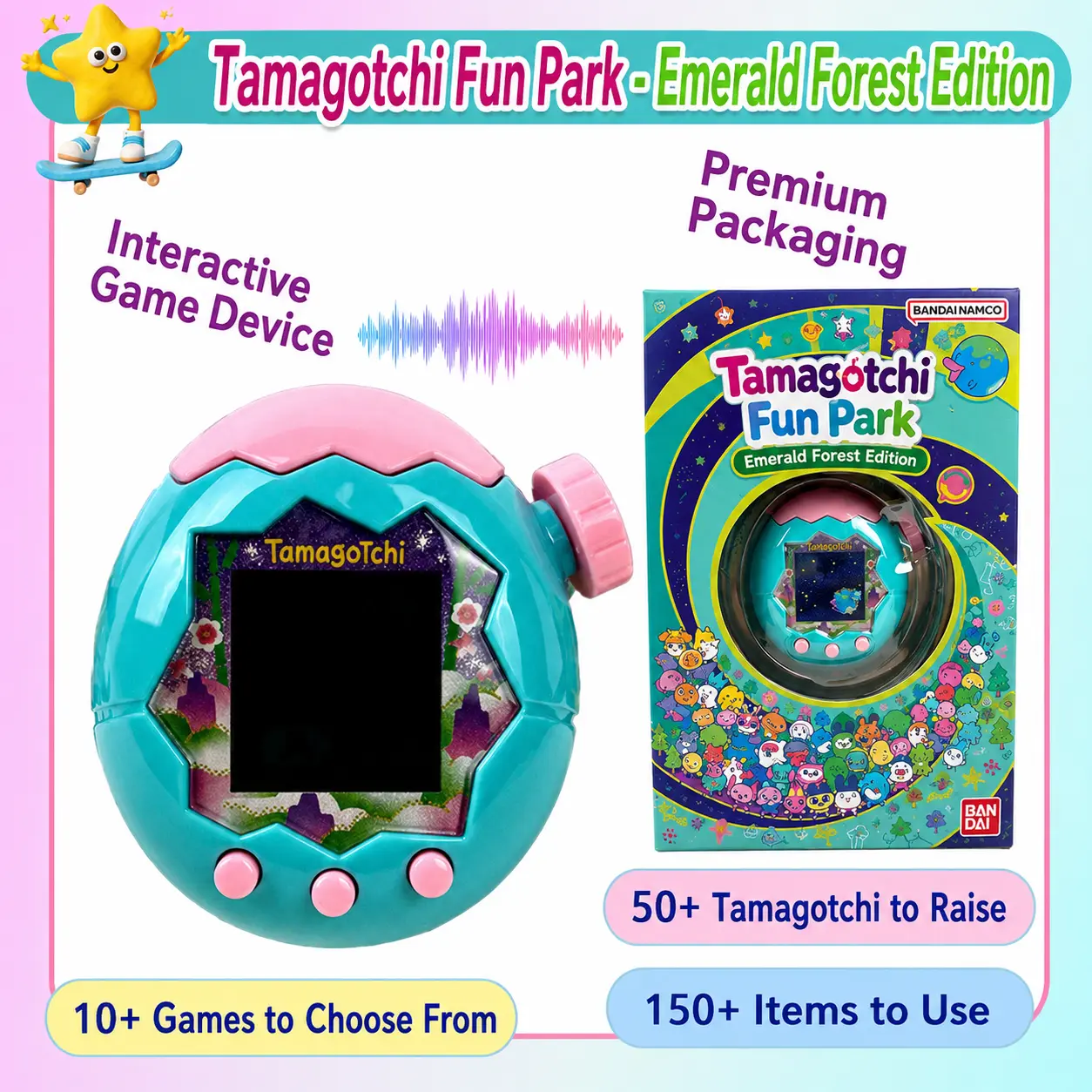 Tamagotchi Electronic Pet Machine - Happy Park Series with Sky, Land, Ocean, Forest Themes, Classic Interactive Gameplay, Portable Pocket Toy, Collectible Gift for Kids & Teens, Forest Series, All Ages, Back To School