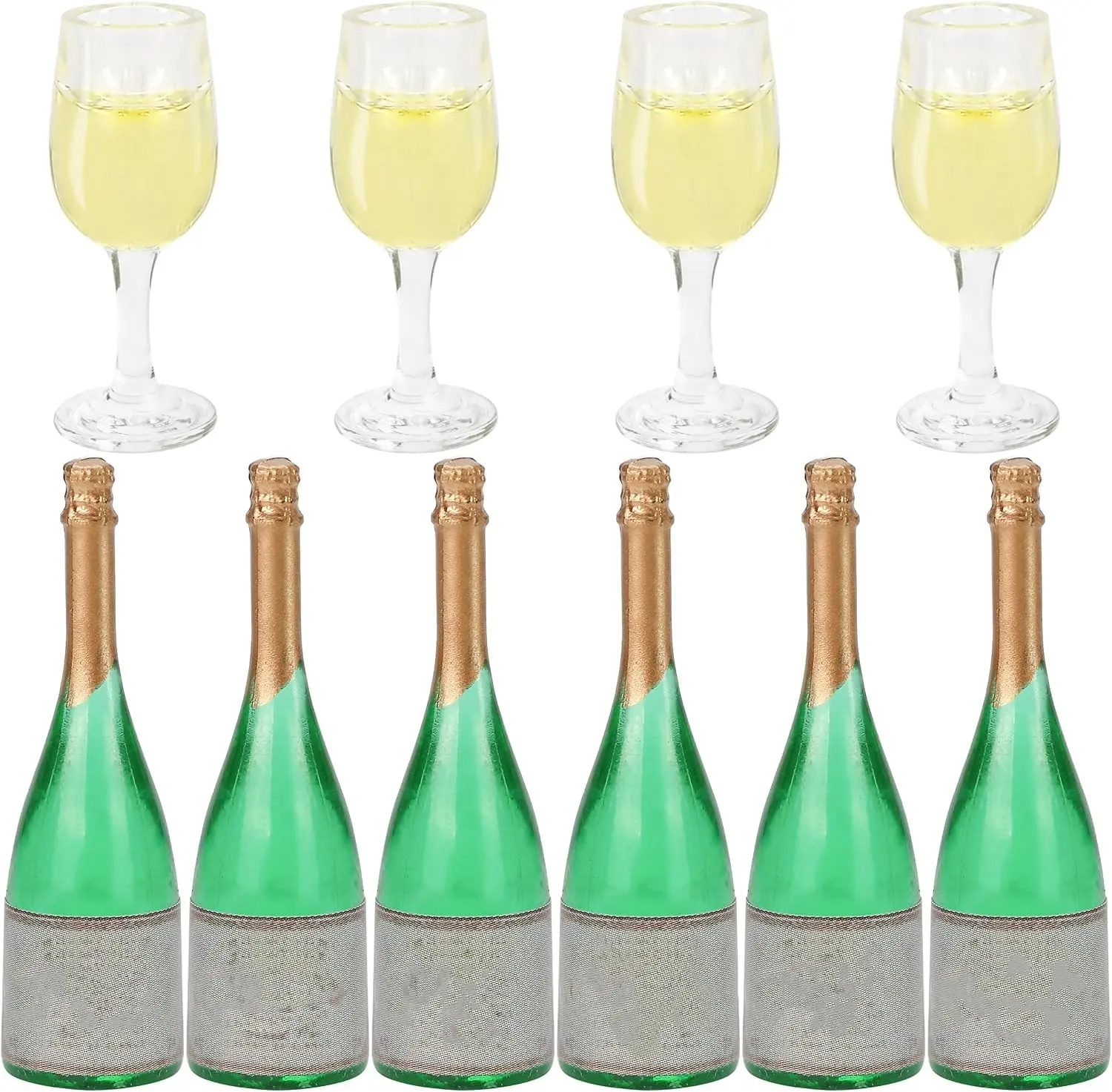 10 Miniature Champagne Wine Glass and Bottle for 1:12 Dollhouse Decor, Cake Topper Ornament, Simulation Mini Alcohol Accessories for Adult (4 Glass, 6 Bottle)