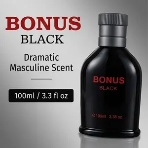 BONUS BLACK Men's Perfume 100ml | Sophisticated Woody Leather Scent | Long-Lasting, Luxurious Fragrance | Matte Black Gift Set | The Perfect Scent for Business, Commuting, and Dates