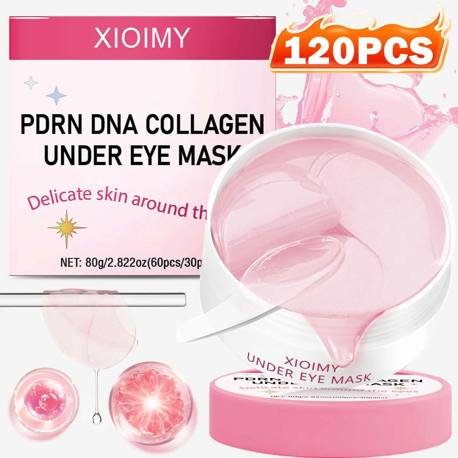 120pcs Salmon Dna Collagen Eye Treatment Mask, Reduces & Hides Dark Circles, Smooths Skin, Hydrates & Brightens, Gel Patch for Eyes Care, Moisturizing Eye Mask, Collagen Eye Masks, Collagen Eye Patches