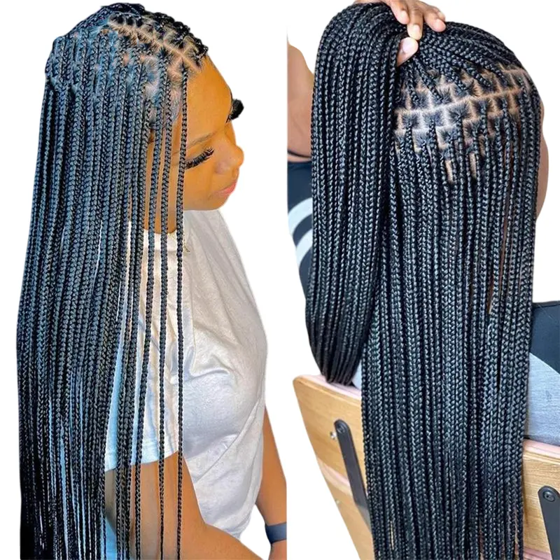 30 40 Inch Crochet Braided Wigs Synthetic Hair Full Lace Wig Premium Ultra Long Crochet Braided Wigs for Women Hand Made Braids Black Color Wig for Stylish Looks and Versatile Uses Average Cap Size (22-22.5 Inches) 480-520 Grams(1.06LB-1.15LB) , Female, B