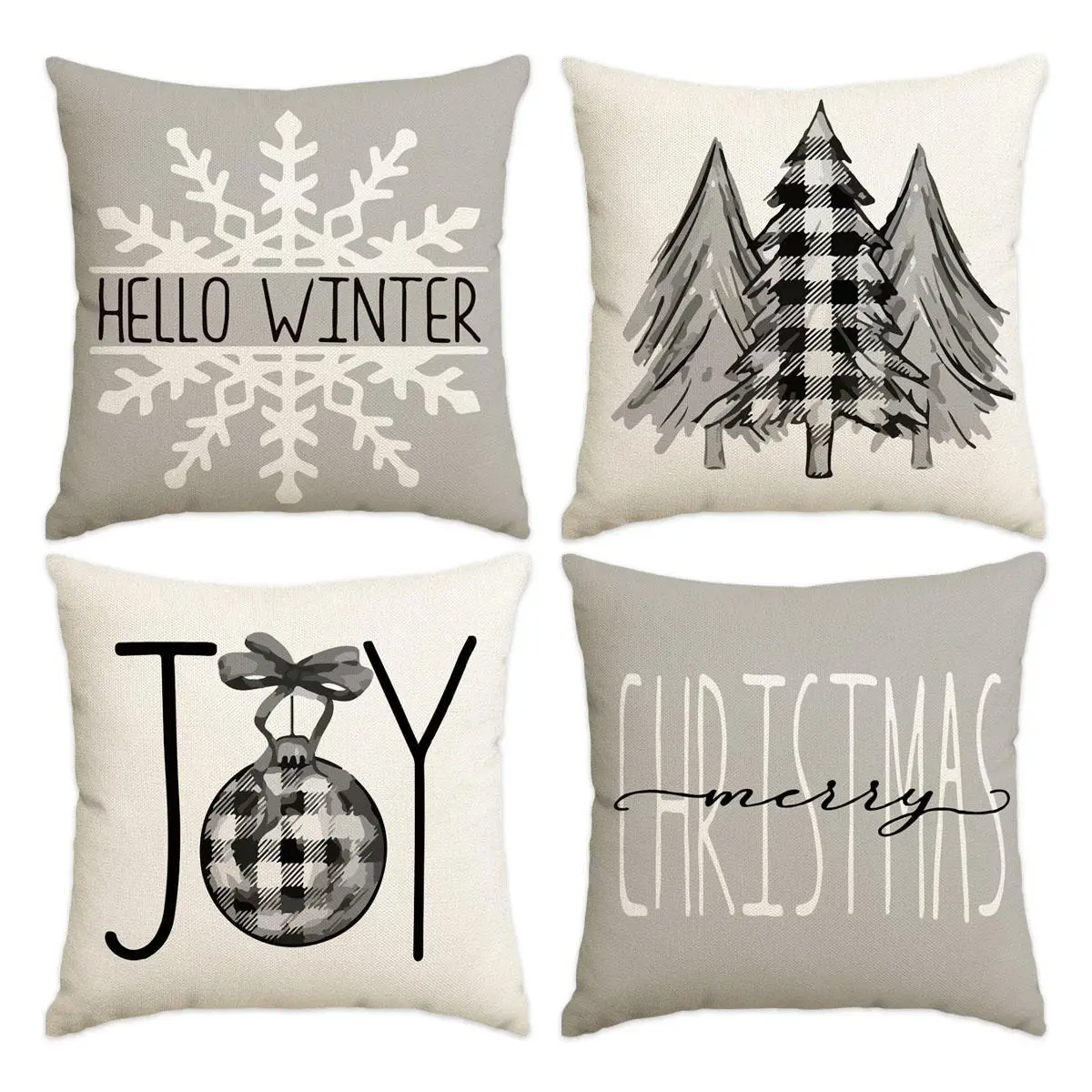 Christmas Themed Cushion Cover without Filler, 4 Counts/set One-sided Square Pillow Cover, Household Decoration Supplies for Home Living Room Bedroom