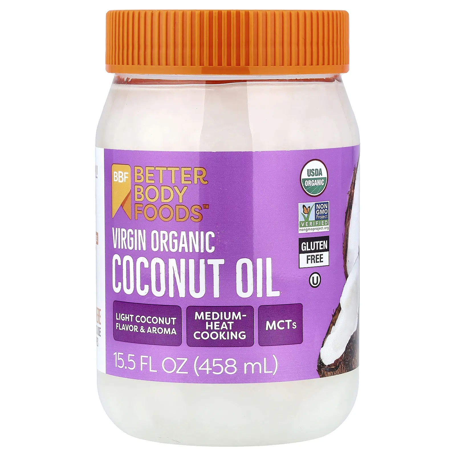 BetterBody Foods Virgin Organic Coconut Oil, 15.5 fl oz (458 ml)