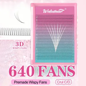 640 Piece False Eyelashes 0.073D Pointed Pre-Made Fans  C D Curl Extension, Eyelash Extensions, Mixed Lengths 8-15mm, Promade Fans, Wispy Lashes Clusters, Solid Form, Non-Flammable Liquid