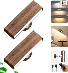 2Pcak Wall Lights With Remote Wall Lights For Bedroom Battery Operated  Dimmable Wireless Wall Mount Lamp With 3 Color Temperature Touch Control Wood Finish Ambient Lighting