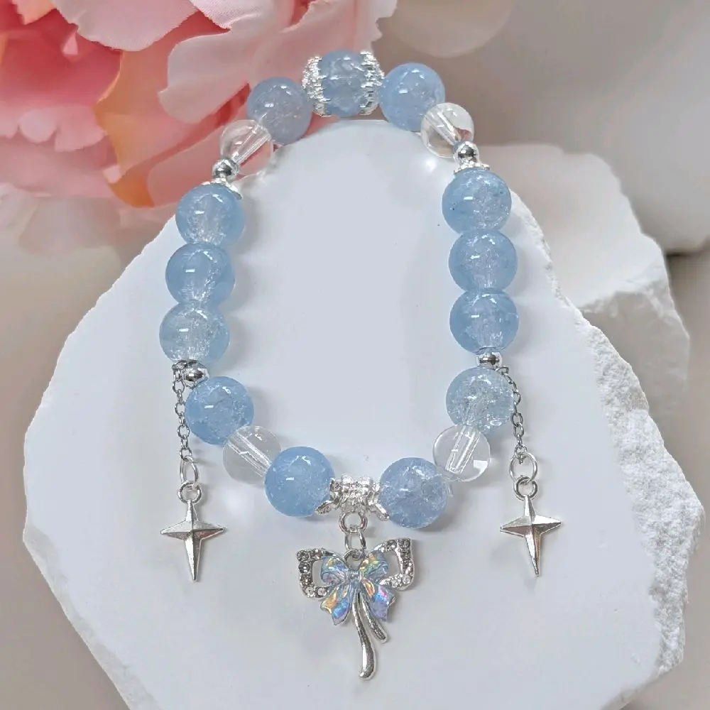 Pastel Crystal Stretch Bracelet for Women, Celestial Beaded Jewelry with Star & Butterfly Charms, Divine Feminine Style for Casual Everyday Wear, Bracelet Jewelry, Whimsical Accessories, Bling Effect, Crystal Accents, Echo-Friendly Artisanal Jewelry, Past