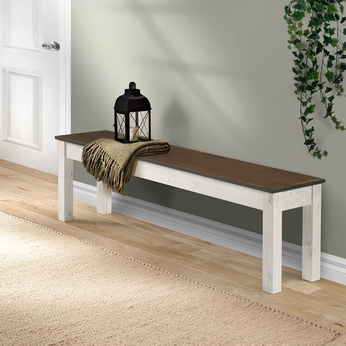 Wood Bench White Distressed | Furniture Dash