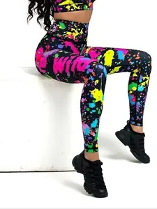 Women's Graffiti Print Yoga Pants, High Waist Tight-Fit Workout Leggings, Athleisure Fitness Leggings, Elastic Running Tights for All Seasons, Casual Style