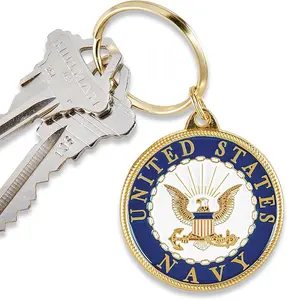 EEC, Inc. US Navy Crest Keychain Patriotic Key Rings Military Gifts Collectibles Men Women, Blue, 1 1/2"