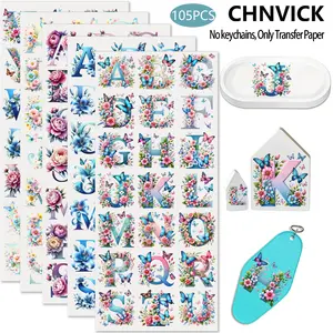 105PCS UV DTF Cup Wrap Stickers, Spring Butterflies Flowers Alphabet Rub on Transfers for Crafts, Permanent DIY Transfer Decals for 16oz Libbey Glass Cans, Mugs, Candles, Notebooks and Flower Pots, Easy to Apply Art Stickers