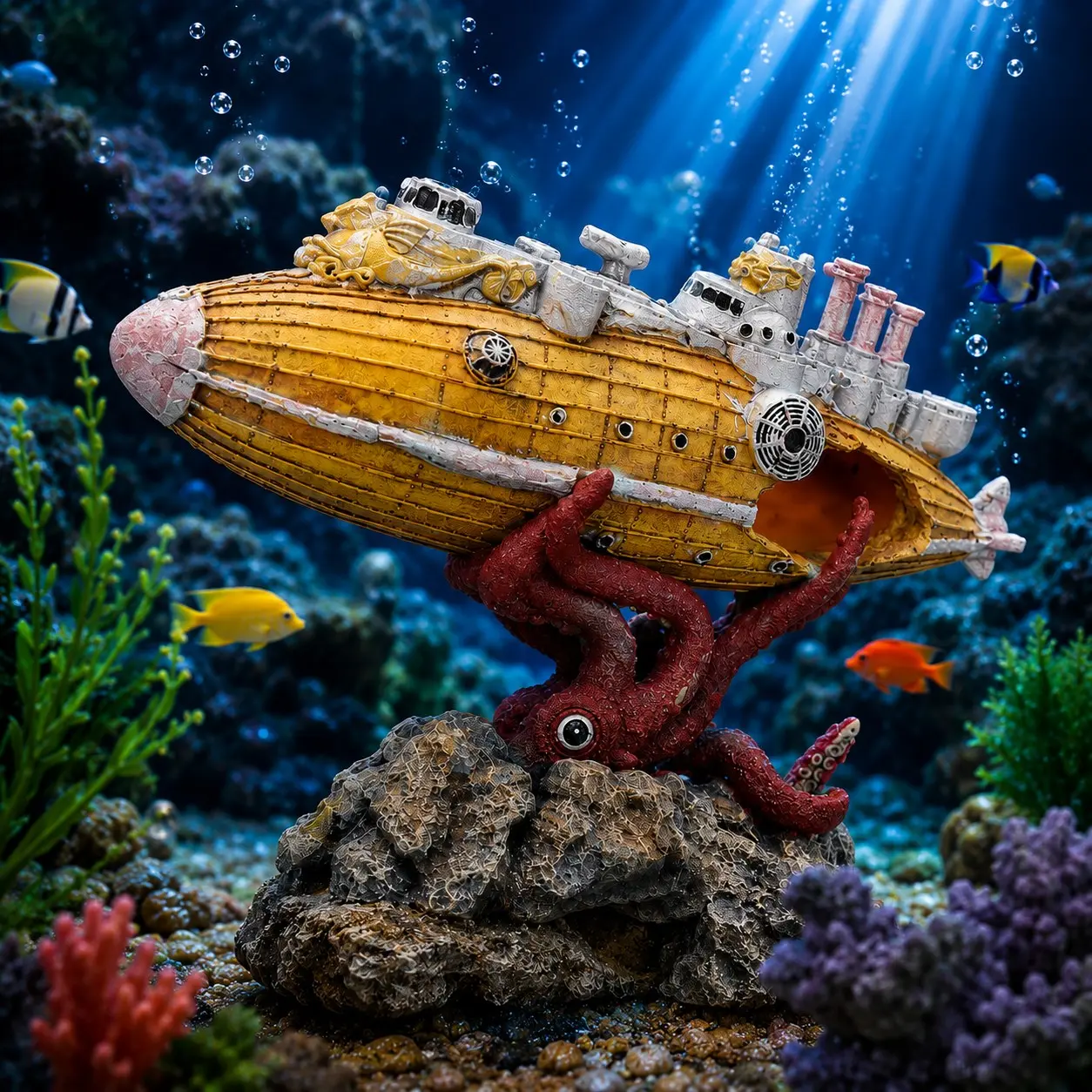Aquarium Shipwreck Decorations, Resin Fish Tank Cave Ornament, Sunken Submarine Pirate Boat Hideout, Betta Shrimp Aquarium Decor, Fish Decorations For Tank, Aquarium Supplies