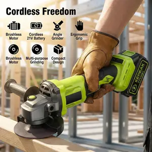 【Father's Day Gift】Cordless Angle Grinder, 21V 5 inch Electric Grinder Power Tools with 2 X 4.5Ah Battery, Adjustable Handle,Brushless Motor for Polishing, Grinding & Cutting outdoorfun