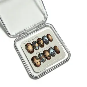Handmade Press On Nails | CurvLife Nails | 10-Piece Medium Square False Nails | INS Style with Blue & Brown Cat Eye Design | Easy to Apply, Comfortable Fit & Long Lasting | Perfect for Daily, Business and Elegant Themed Occasions