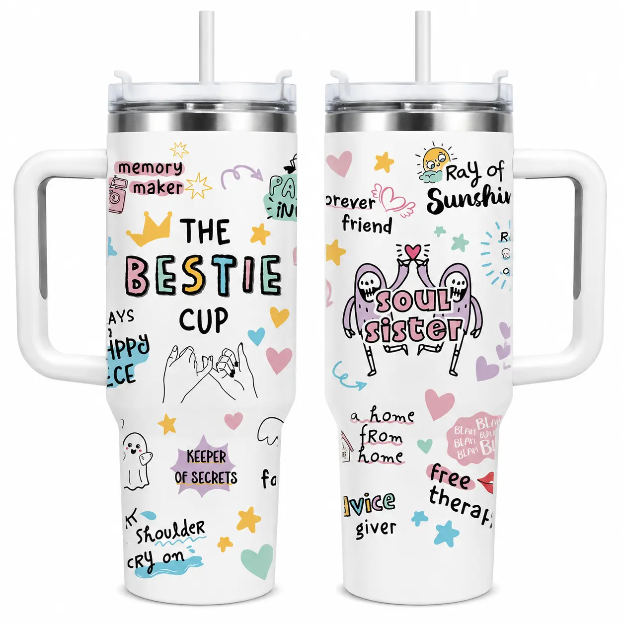 Shqiueos Best Friend Birthday Gifts for Women 40oz Tumbler with Handle and Lid Straw, Bestie Gifts for Her, Mothers Day Gift for Women Friendship, Soul Sisters Present Valentines Christmas Cup