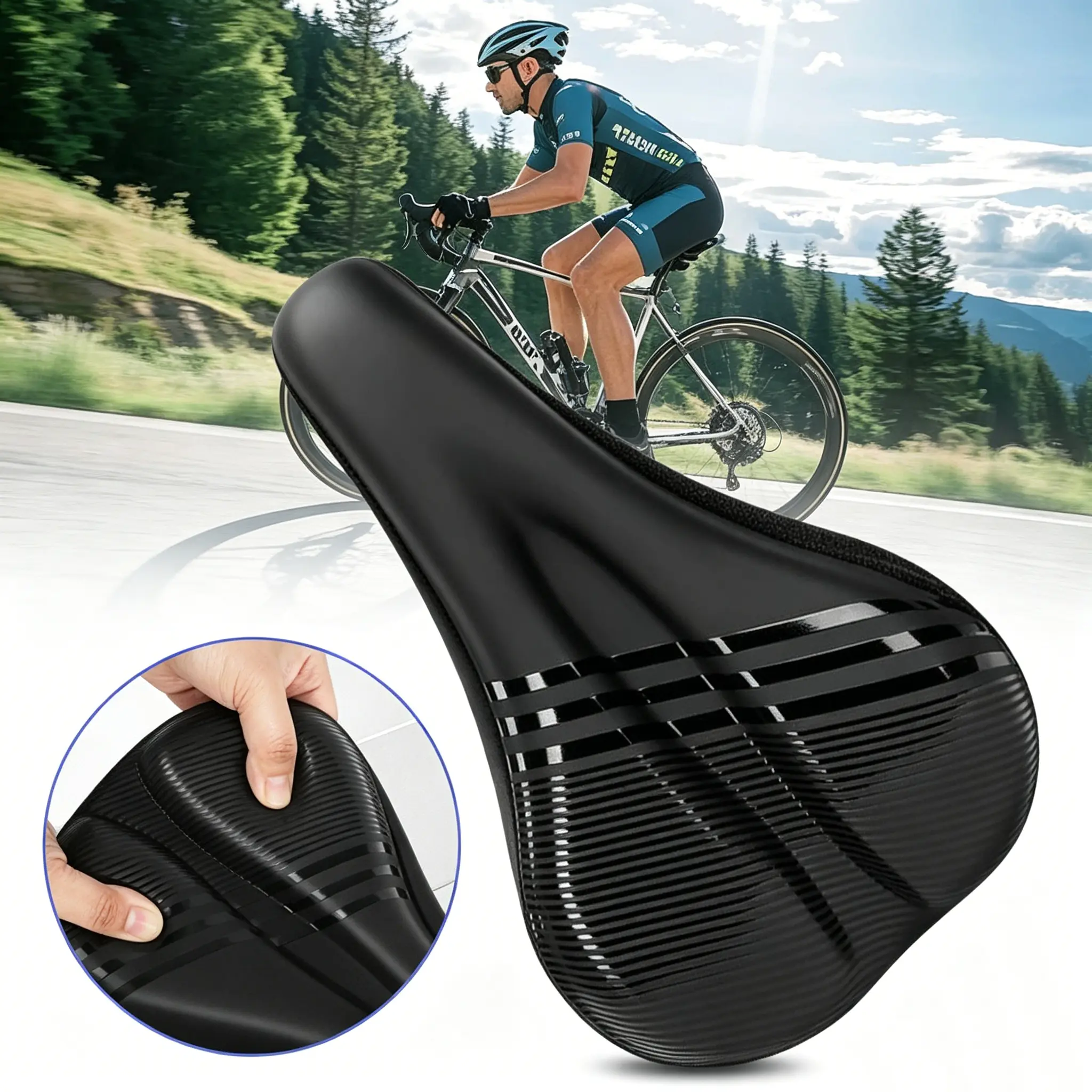 Bike Seat Cushion,Waterproof,Shock Absorbing,Soft Touch Thickened Padding,High Elastic Performance,for Mountain Bikes and Road Bikes Matching Installation