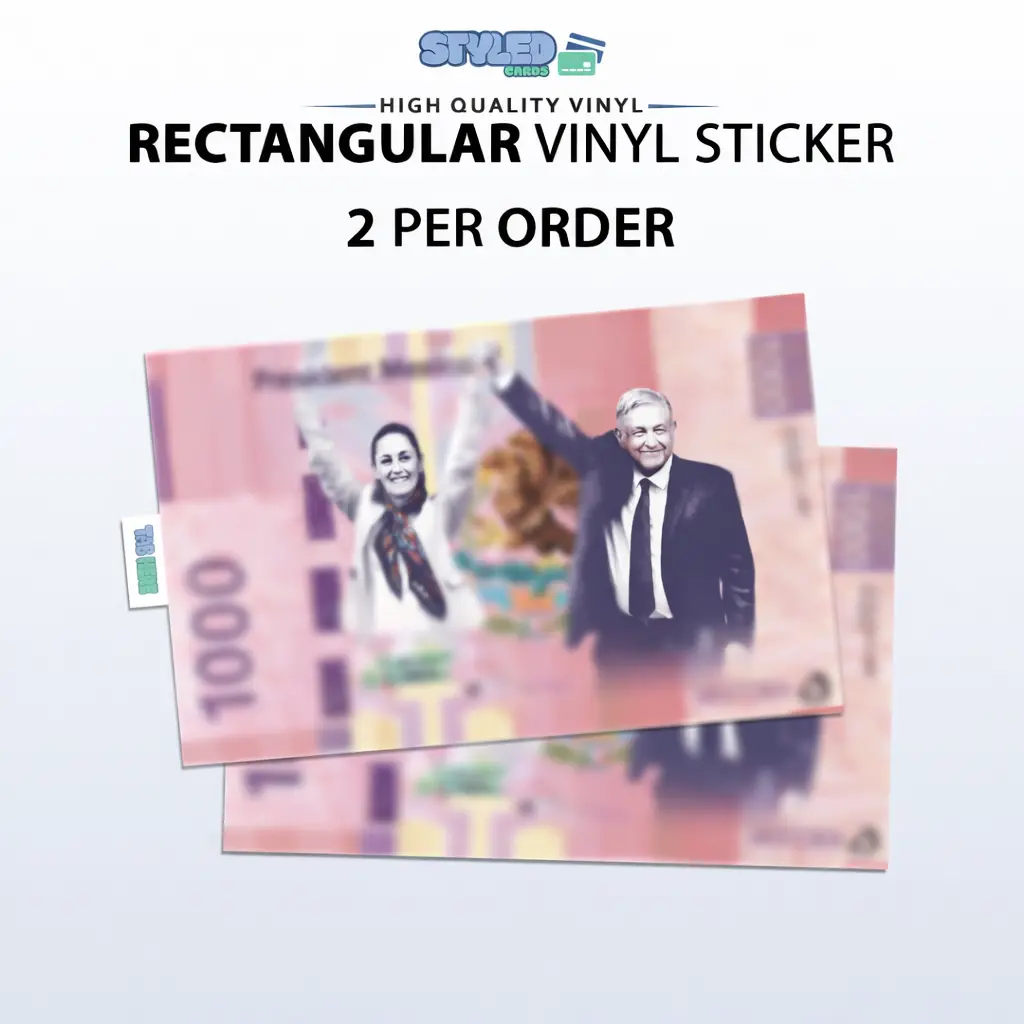 500 pesos of claudia sheinbaum pardo rectangular vinyl sticker Colorful Paper Material