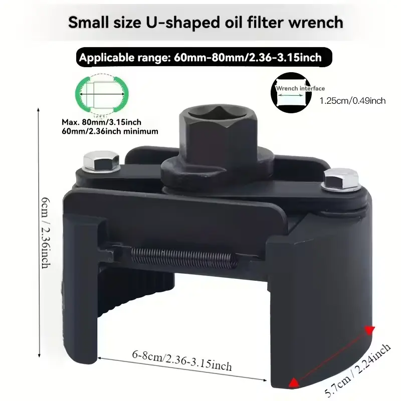 Adjustable Oil Filter Wrench Removal Tool, 60-80 mm (2.36-3.15 inch) Heavy Duty Oil Filter Tool with 2 Serrated Jaws, 1/2" Drive Cap Style Oil Filter Socket Wrench, Oil Filter Remover Tool (60-80 mm)