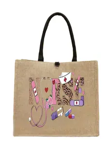 Printed Pattern Eco Friendly Reusable Jute Tote Bag Simple and Stylish Ideal for Daily Outings