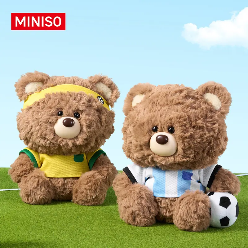 MINISO Guardian Series Unisex Sitting Plush Toy - Football-Themed Giftford Bear Stuffed Teddy, Polyester Soft Cuddle Mini Soccer Buddy, Fun Collectible, Kids' Birthday Gift & Home Decoration