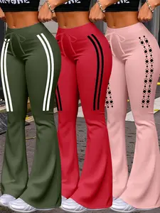 Women's Casual Fashion Long Pants, Unique Print, Fit, Drawstring Waist, Milk Silk Activewear Yoga Pants, All-Season Wide Leg Jogger Pants