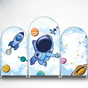 15-day Delivery Cute Astronaut in Clouds Arch Backdrop Cover for Kids Space Birthday
