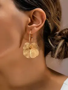 Women's Fashion Flower Earrings, Boho Style Filigree Flower Pendant Hoop Shape Earrings, Perfect for Daily Wear, Vacation, and Gifts
