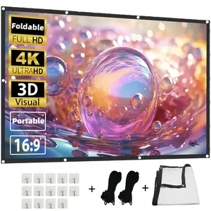 Portable Foldable Projector Screen, Black Backing, 16:9, Anti-Crease – Available in Multiple Sizes for Home Theater & Camping