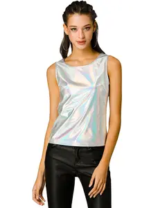 INSPIRE CHIC Shiny Party Club Cami Sparkly Metallic Tank Top