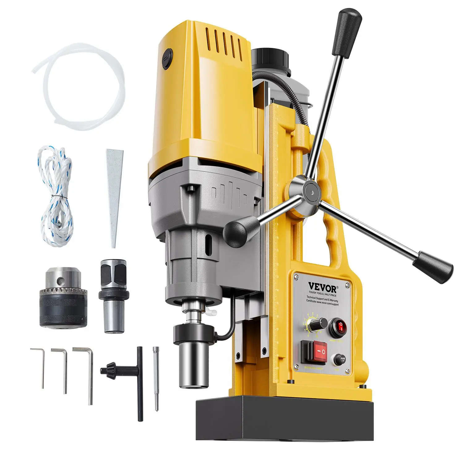 【Summerfinds】VEVOR Magnetic Drill 1400W 2922 lbf Mag Drill Press 2 in Boring Diameter 0-750 RPM Drill AttachmentHex Shank Drill