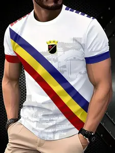 Men's Czech Football Jersey & National Team Round Neck Comfortable Sport Shirt with Flag Print, Casual Wear Sports Top for All Seasons