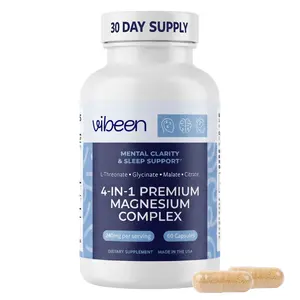 Vibeen - 4 in 1 Magnesium for Sleep Support, L-Threonate, Glycinate, Malate & Citrate, 240mg, Chelated Magnesium Complex Supplement (60 Capsules) (1 Month Supply)