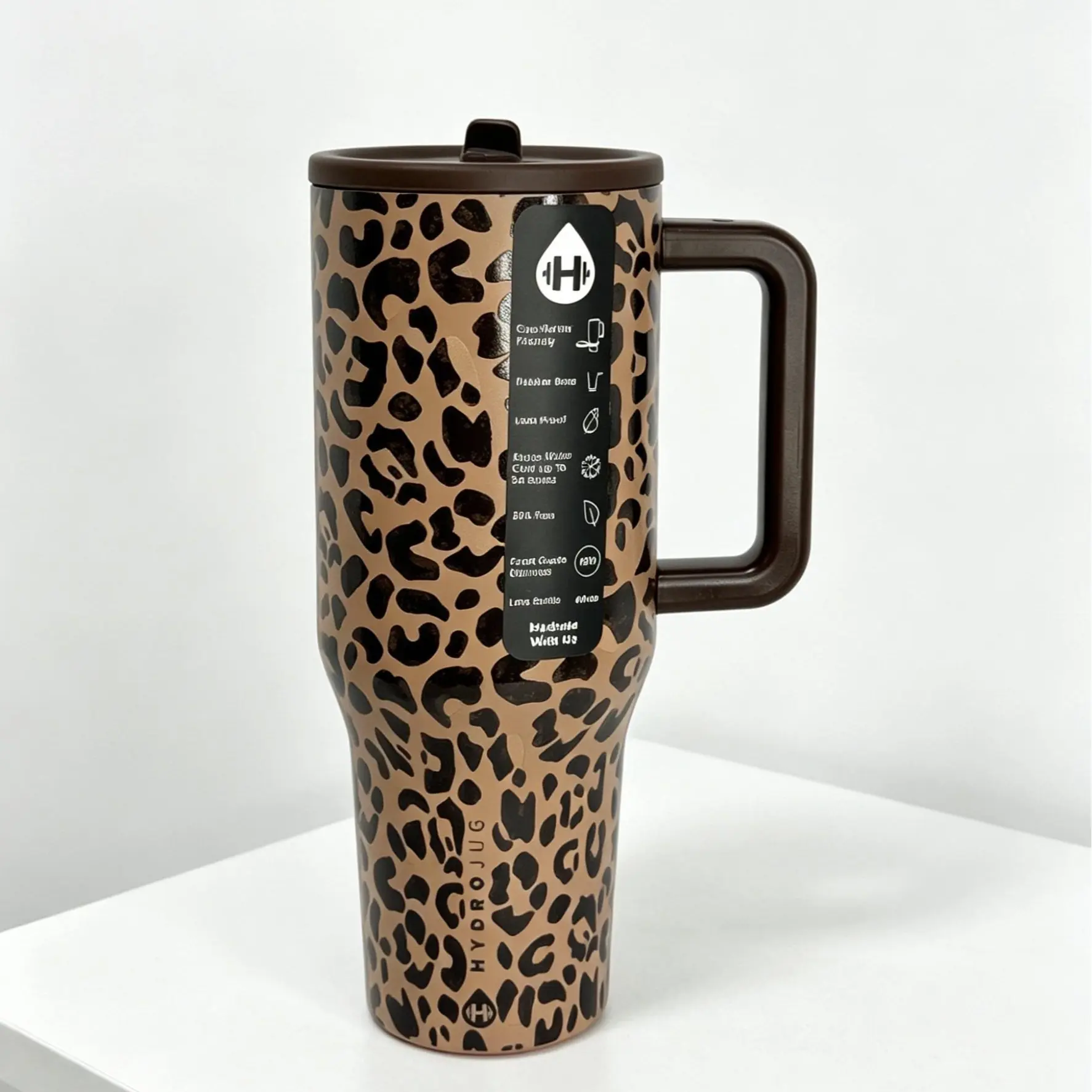 HydroJug 40oz Leopard Print Stainless Steel Insulated Flask - Premium Portable Bottled Drinkware, 24-Hour Cold Retention, Sturdy Handle - Ideal for Gym, Adventures, Stylish, Insulation