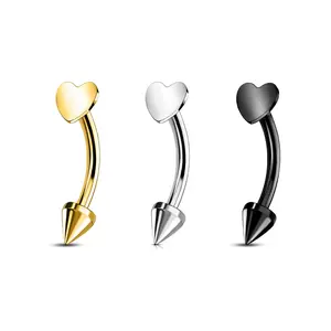Oufer 16G Titanium Flat Heart & Spike Rook Ring Vertical Labret Eyebrow Jewelry