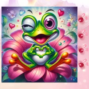 5D DIY Full Diamond Round Drill Diamond Painting Kit, Diamond Art Tools - Frog, Flower, Heart Mosaic, Canvas - DIY Handicraft Decorative Painting, Home Wall Decor, Ideal for Halloween and Christmas, Birthday and Anniversary Gifts, Handmade Gifts