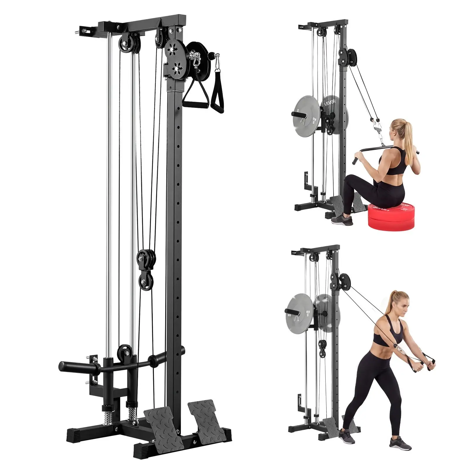 Lat Pulldown Machine, 3-In-1 Row Cable System for Home Gym, 18-Level Height Adjustment, Wall-Mount Design, 500 Lbs Capacity Lat Tower for Full-Body Workouts, Single-Arm Training, Compact, Durable Steel Frame for Home Gyms