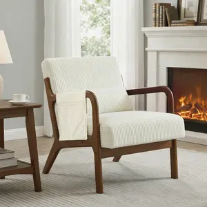 Mid-Century Modern Armchair with Solid Wood Legs, Reading Leisure Chair with High Back for Living Room Bedroom Waiting Room