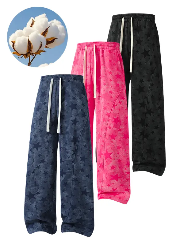 Men All‑over Star Print Wide‑Leg Sweatpants, Loose Fit Fluid Drape Casual Long Pants, High Waist Baggy Trousers, Soft Comfy Breathable Streetwear Bottoms for Daily Outing